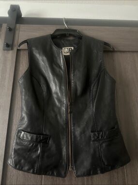 bp vintage Black Leather Sleeveless Zip-Up Vest